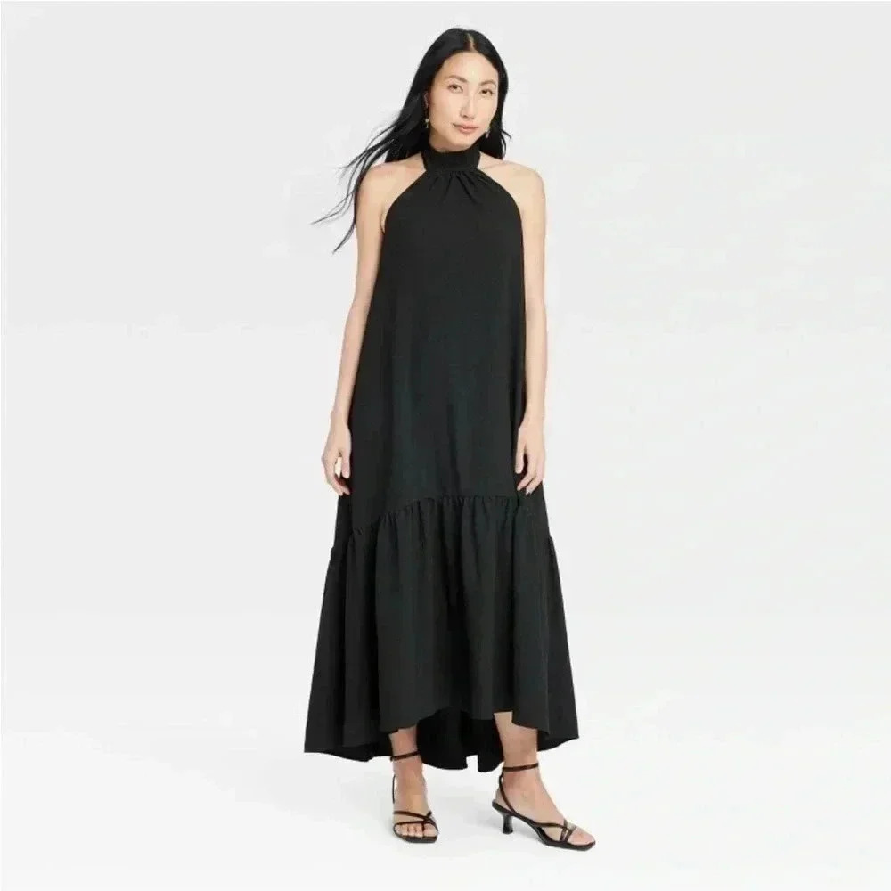 NWOT Women's Halter Hi-Lo Midi Dress - A New Day Black L - Picture 4 of 5